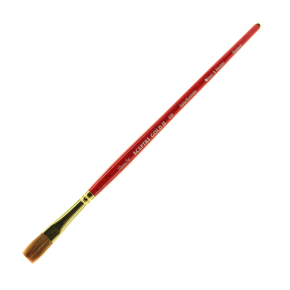 Winsor & Newton Sceptre Gold II Short-Handle Paint Brush 606, 3/8in, One-Stroke Bristle, Sable Hair, Terracotta MPN:5186772