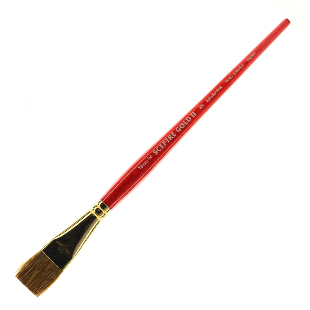 Winsor & Newton Sceptre Gold II Short-Handle Paint Brush 606, 3/4in, One-Stroke Bristle, Sable Hair, Terracotta MPN:5186774