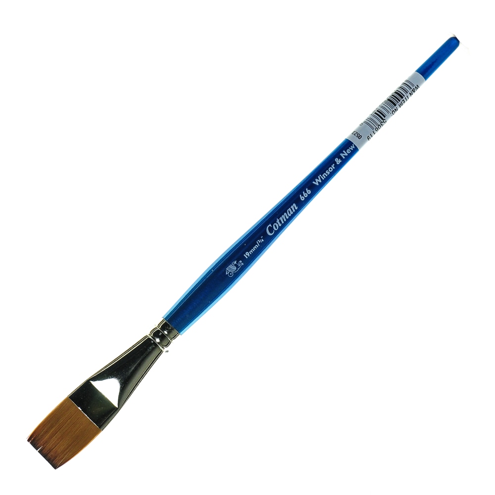 Winsor & Newton Cotman Watercolor Paint Brush 666, 3/4in, One-Stroke Flat Bristle, Synthetic, Blue MPN:5306119