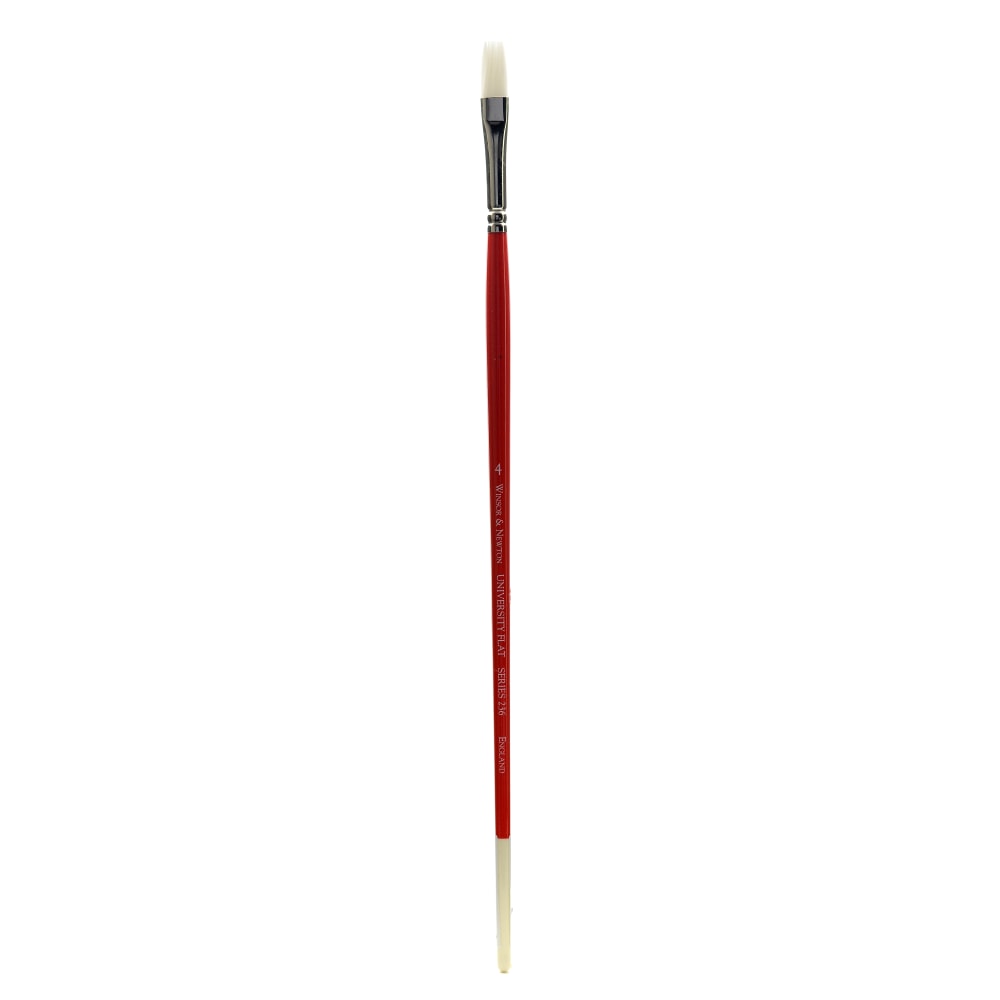 Winsor & Newton University Series Long-Handle Paint Brush 236, Size 4, Flat Bristle, Red MPN:5417004