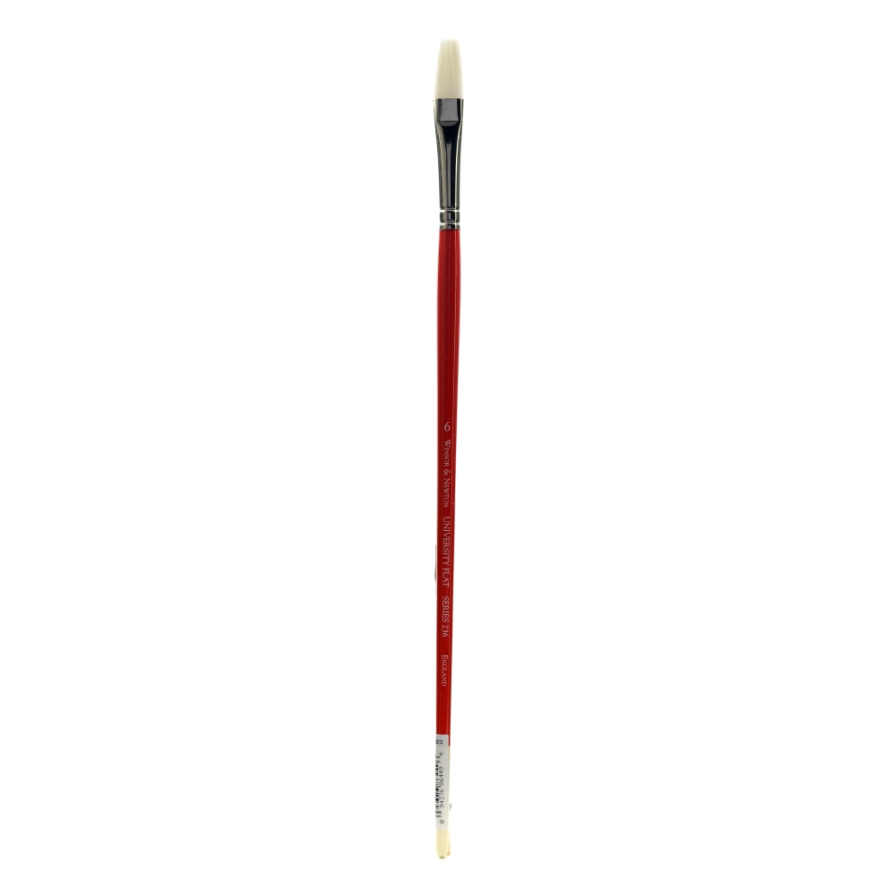 Winsor & Newton University Series Long-Handle Paint Brush 236, Size 6, Flat Bristle, Red MPN:5417006