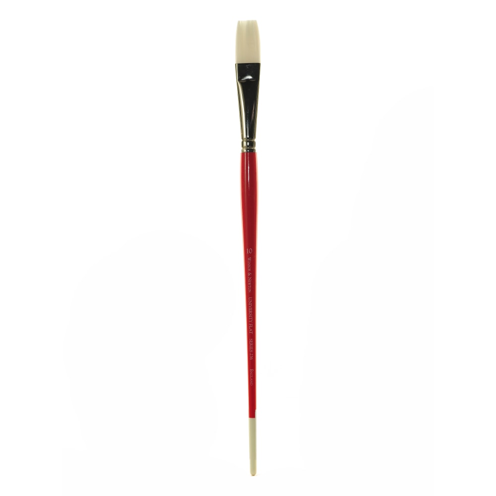Winsor & Newton University Series Long-Handle Paint Brush 236, Size 10, Flat Bristle, Hog Hair, Red MPN:5417010
