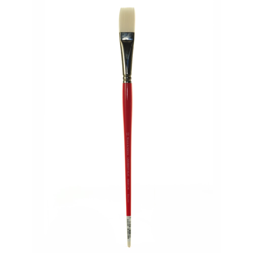 Winsor & Newton University Series Long-Handle Paint Brush 236, Size 12, Flat Bristle, Hog Hair, Tan MPN:5417012