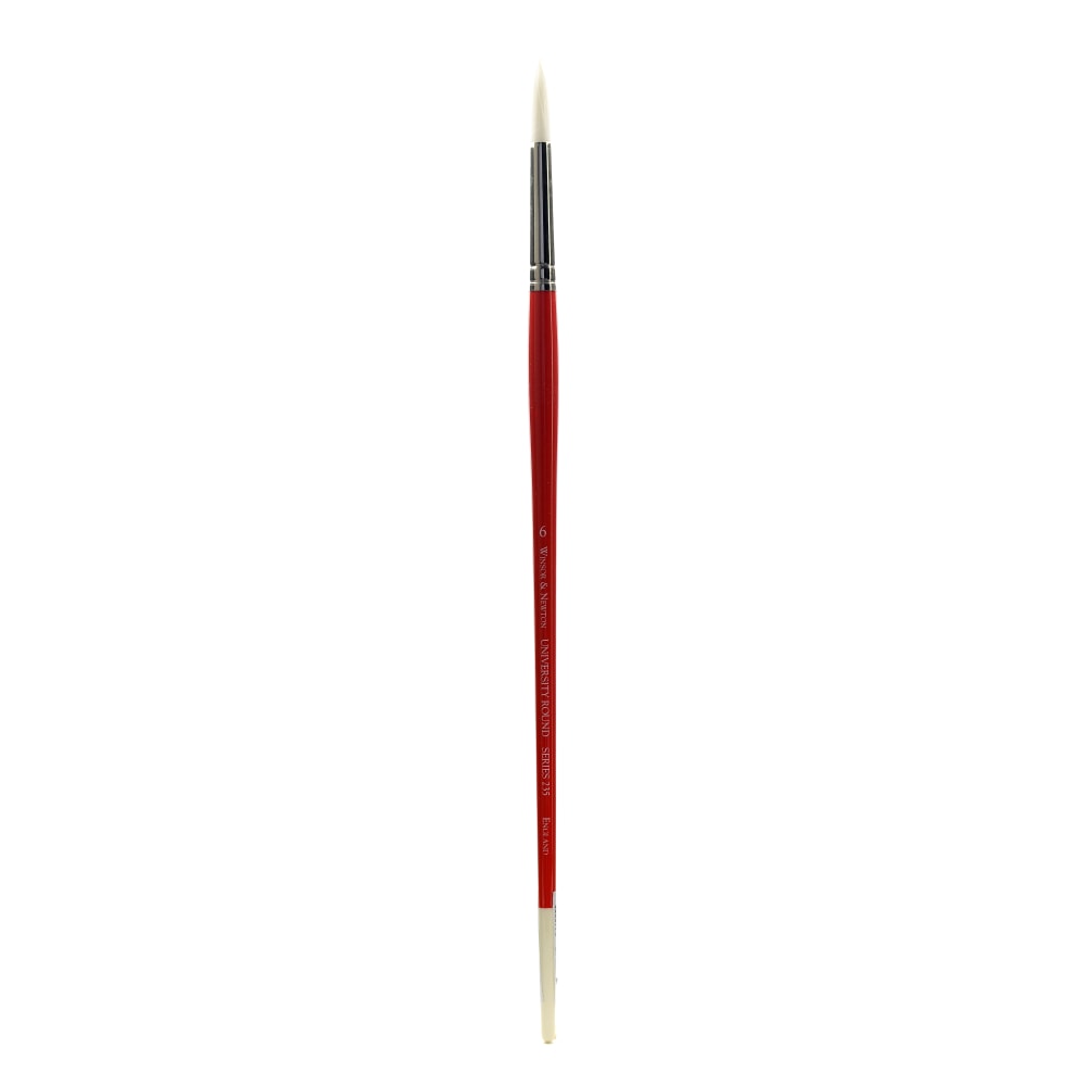 Winsor & Newton University Series Long-Handle Paint Brush 235, Size 6, Round Bristle, Red MPN:5419006