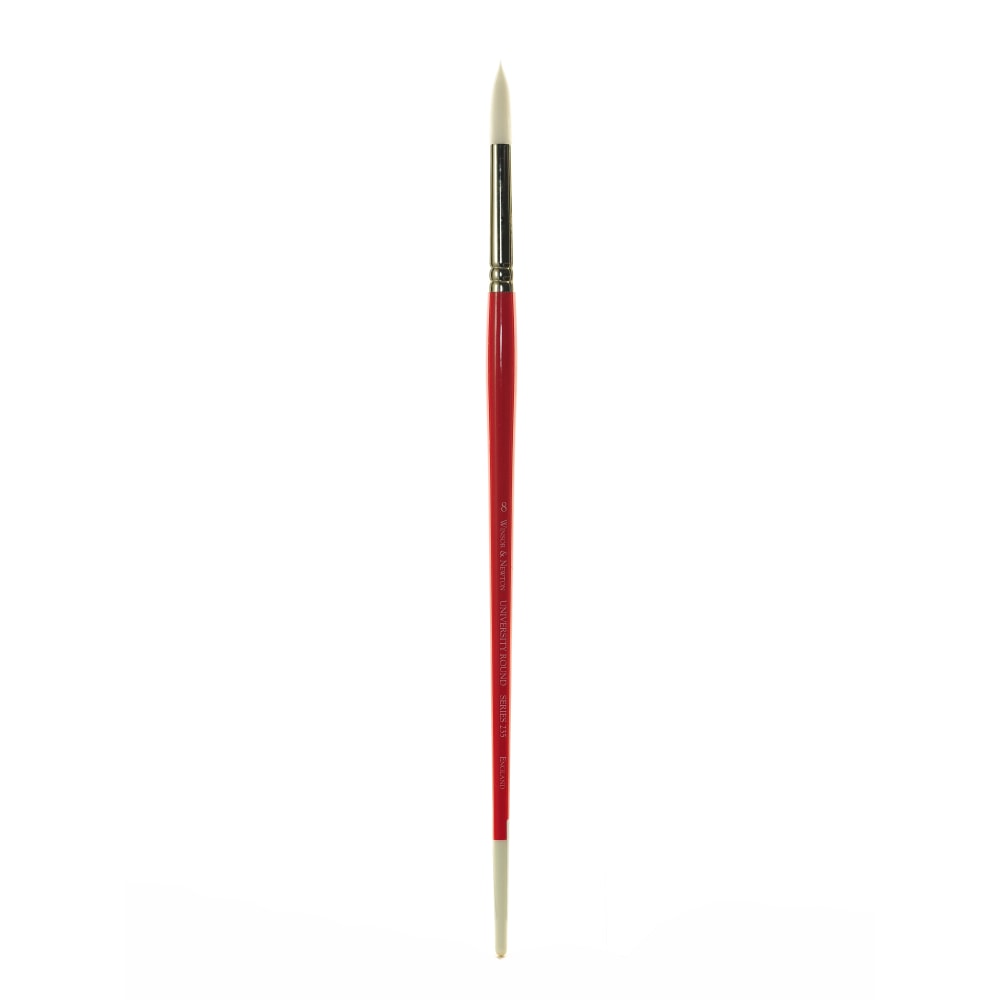 Winsor & Newton University Series Long-Handle Paint Brush 235, Size 8, Round Bristle, Red MPN:5419008