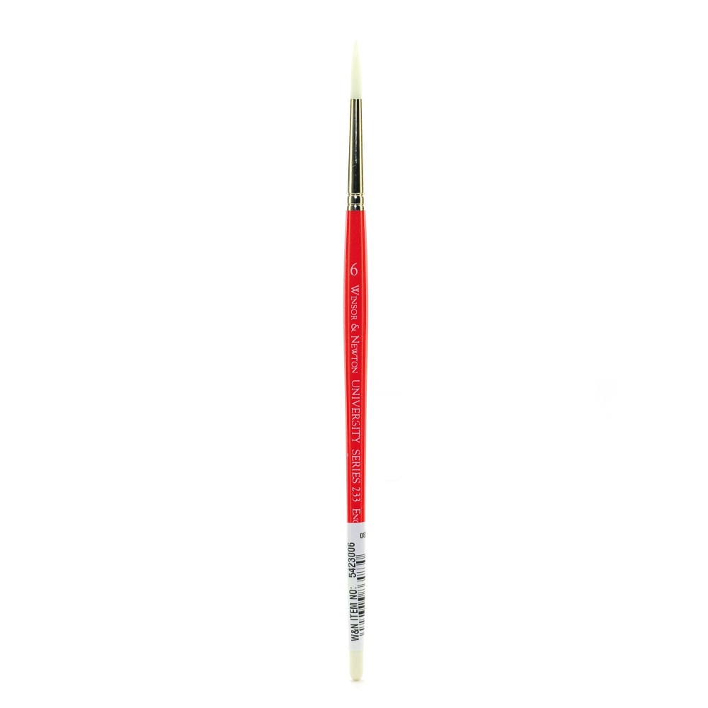 Winsor & Newton University Series Short-Handle Paint Brush, Size 6, Round Bristle, Red MPN:5423006