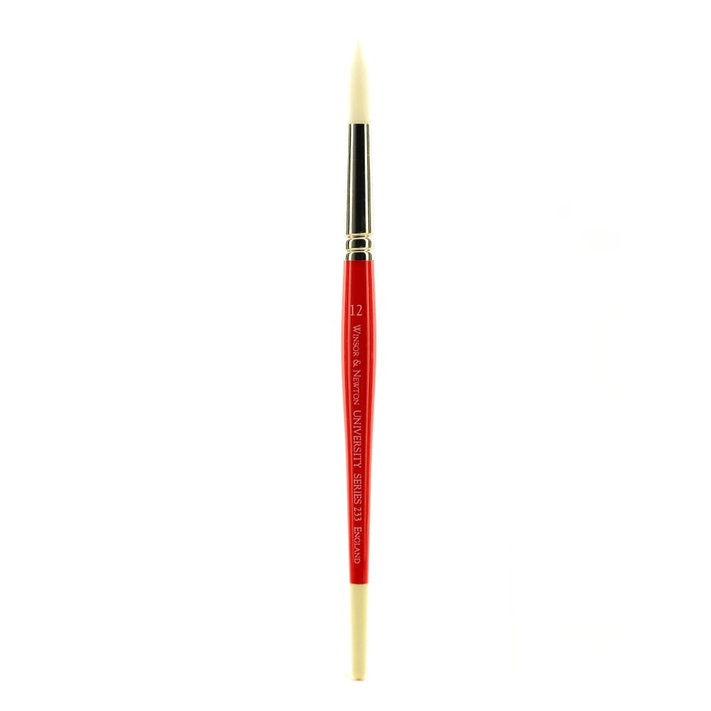 Winsor & Newton University Series Short-Handle Paint Brush, Size 12, Round Bristle, Red MPN:5423012