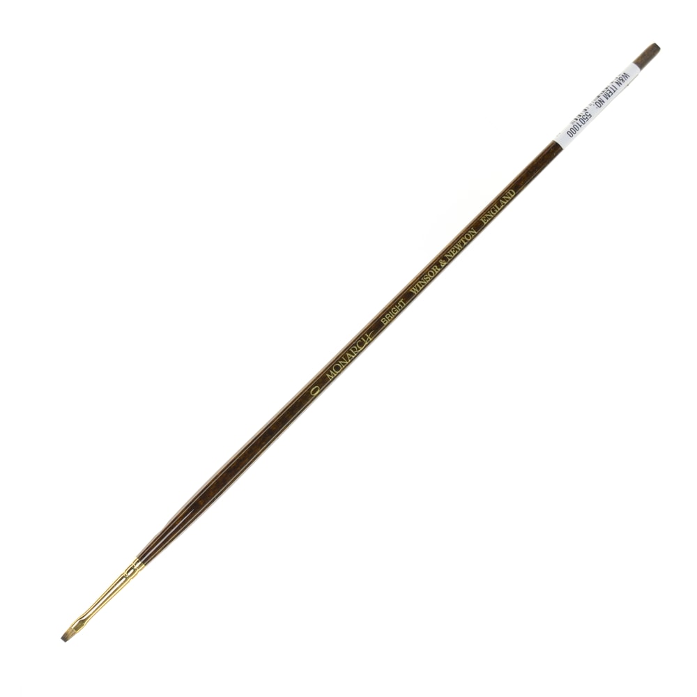 Winsor & Newton Monarch Long-Handle Paint Brush, Size 0, Flat/Bright Bristle, Synthetic, Brown MPN:5501000