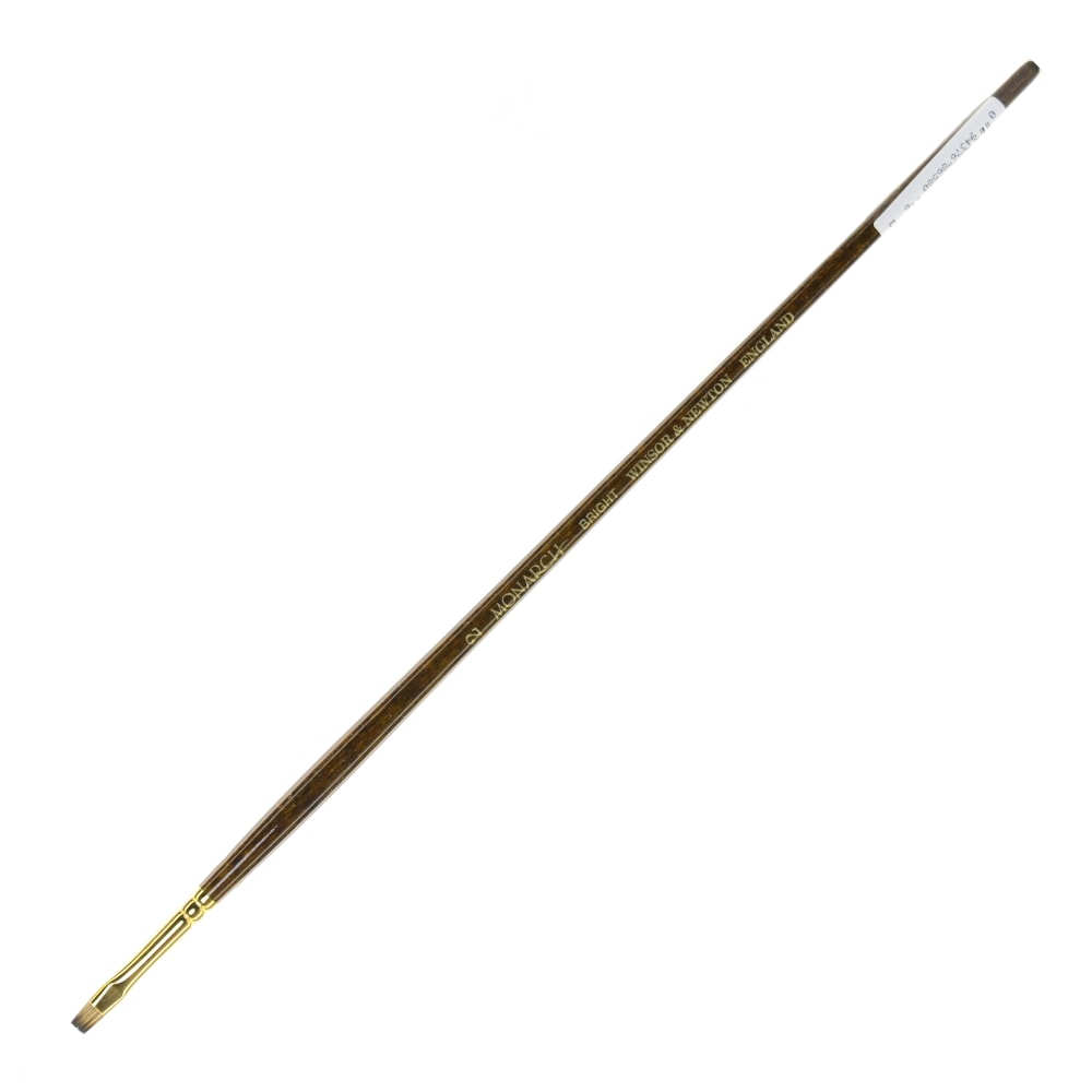 Winsor & Newton Monarch Long-Handle Paint Brush, Size 2, Flat/Bright Bristle, Synthetic, Brown MPN:5501002