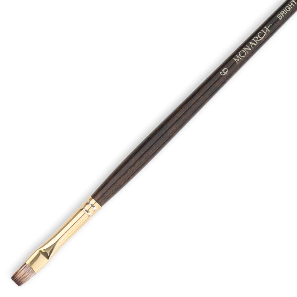 Winsor & Newton Monarch Long-Handle Paint Brush, Size 6, Flat/Bright Bristle, Synthetic, Brown MPN:5501006