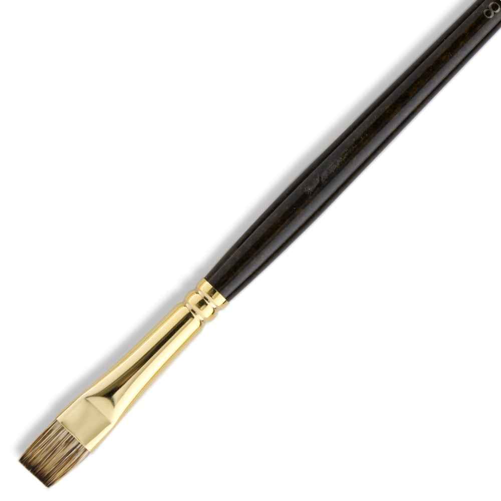 Winsor & Newton Monarch Long-Handle Paint Brush, Size 8, Flat/Bright Bristle, Synthetic, Brown MPN:5501008