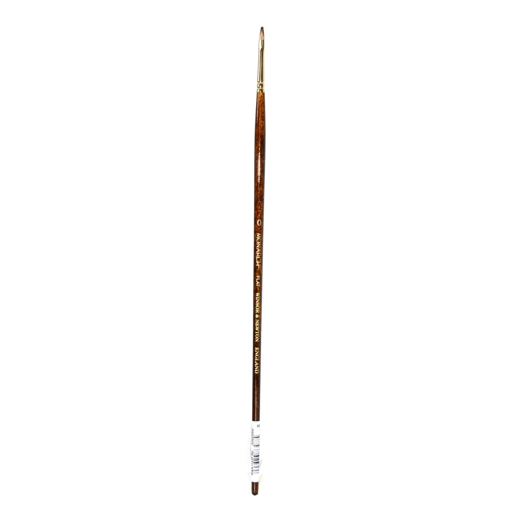 Winsor & Newton Monarch Long-Handle Paint Brush, Size 0, Flat Bristle, Synthetic, Brown MPN:5502000