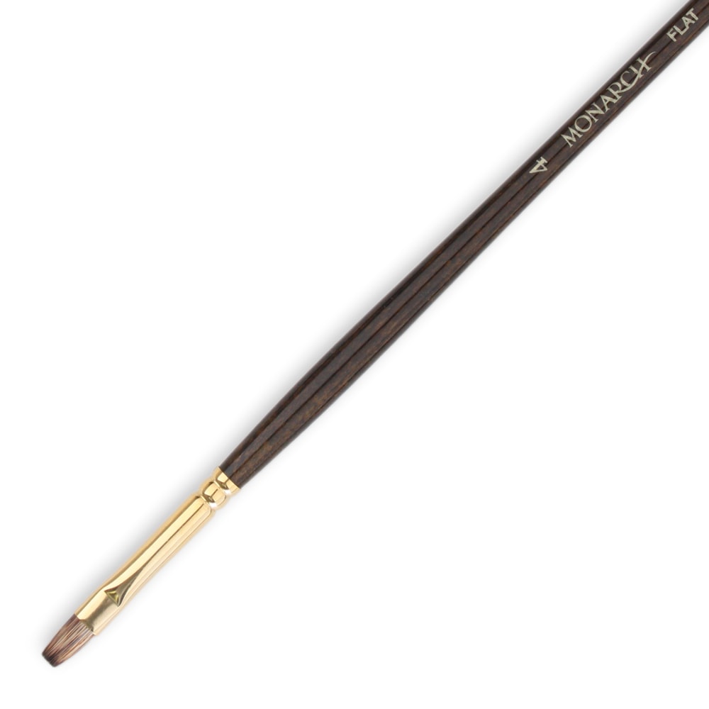 Winsor & Newton Monarch Long-Handle Paint Brush, Size 4, Flat Bristle, Synthetic, Brown MPN:5502004