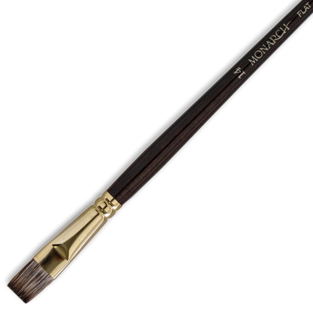 Winsor & Newton Monarch Long-Handle Paint Brush, Size 14, Flat Bristle, Synthetic, Brown MPN:5502014