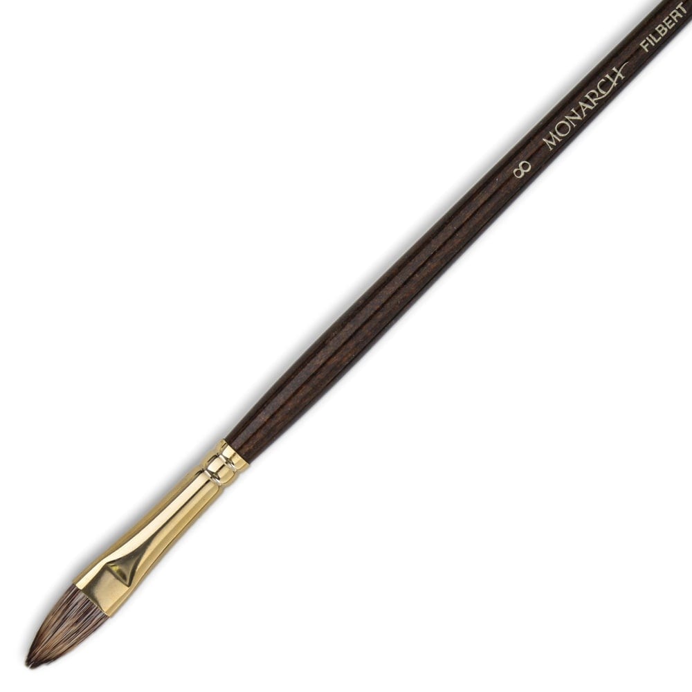 Winsor & Newton Monarch Long-Handle Paint Brush, Size 8, Filbert Bristle, Synthetic, Brown MPN:5504008