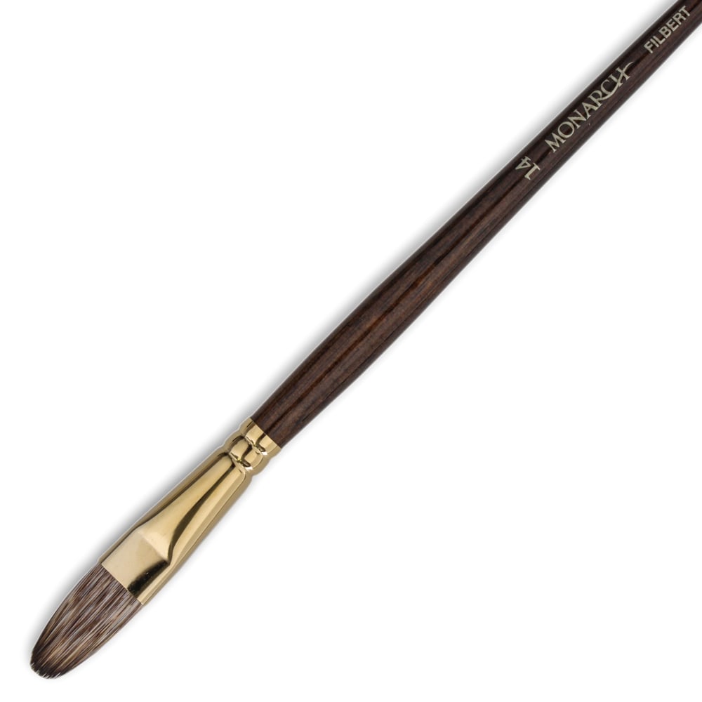 Winsor & Newton Monarch Long-Handle Paint Brush, Size 14, Filbert Bristle, Synthetic, Brown MPN:5504014