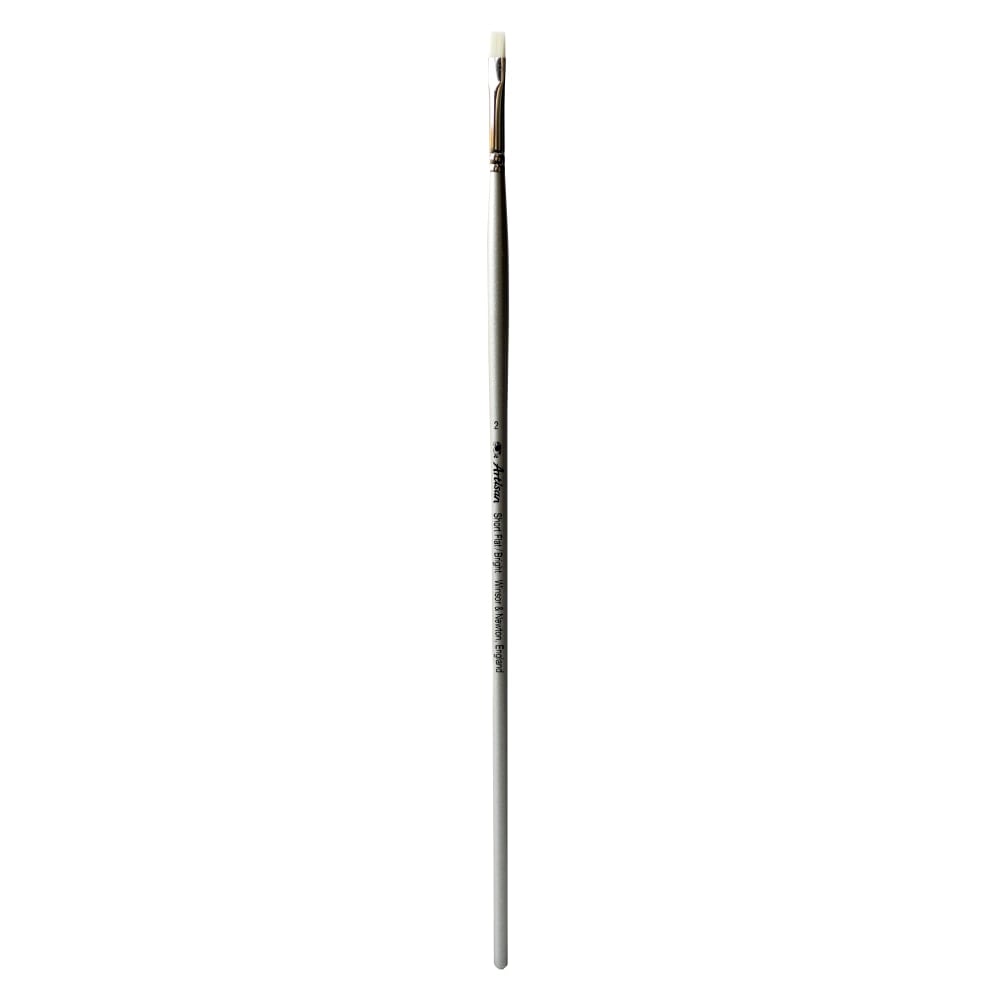 Winsor & Newton Artisan Series Paint Brush, Size 2, Flat/Bright Bristle, Synthetic, Silver MPN:5524002
