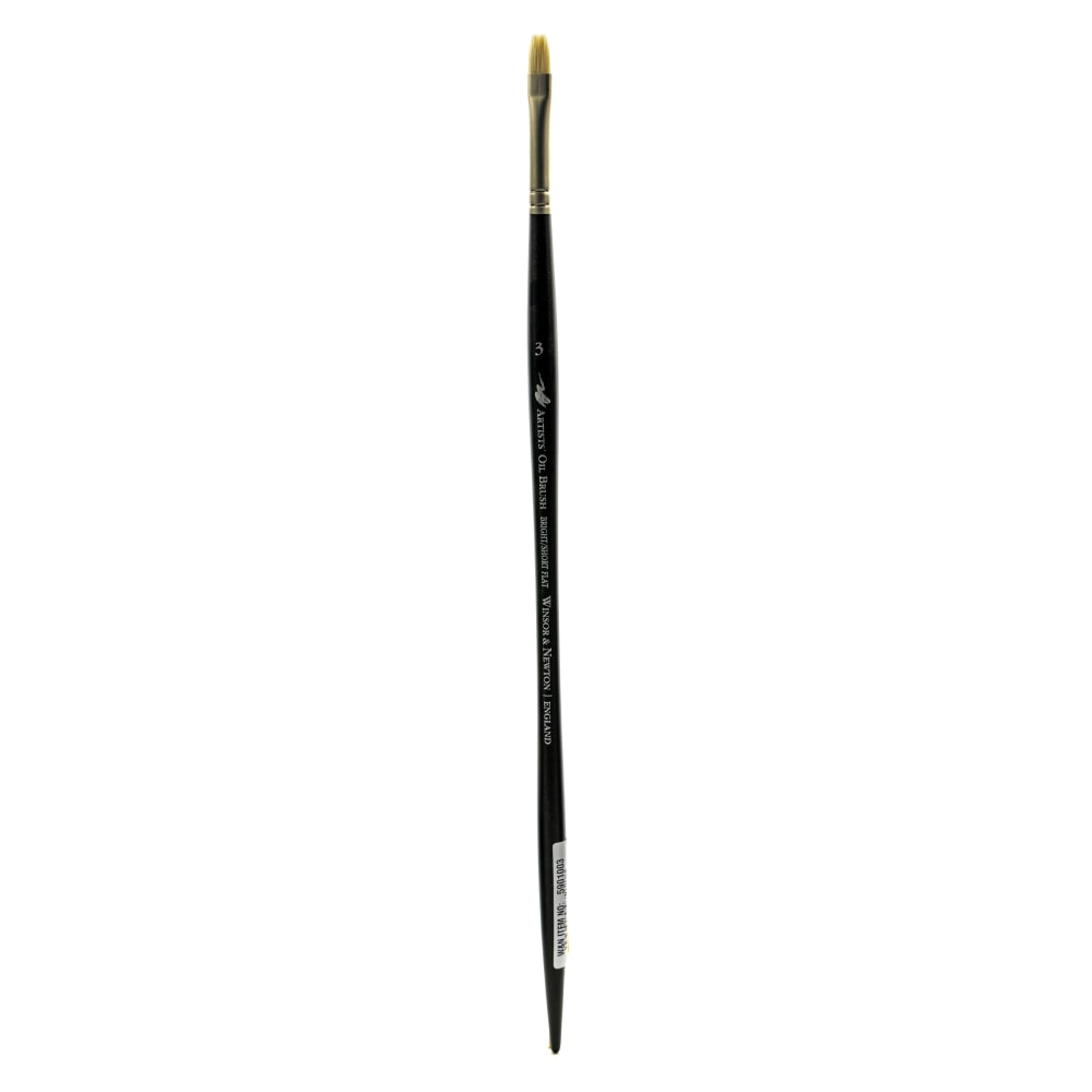 Winsor & Newton Artists Oil Paint Brush, Size 3, Bright Bristle, Hog Hair, Black MPN:5901003