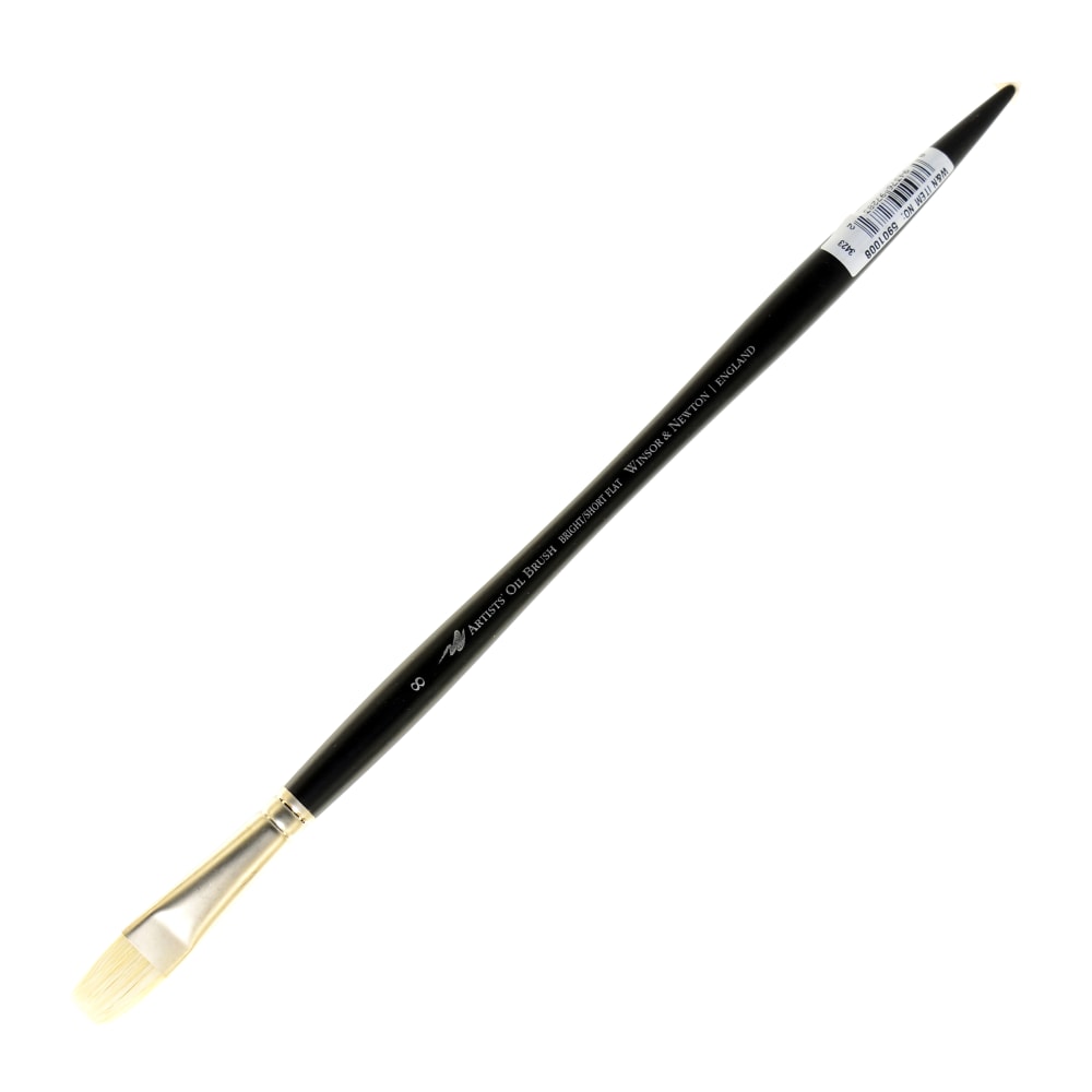 Winsor & Newton Artists Oil Paint Brush, Size 8, Bright Bristle, Hog Hair, Black MPN:5901008