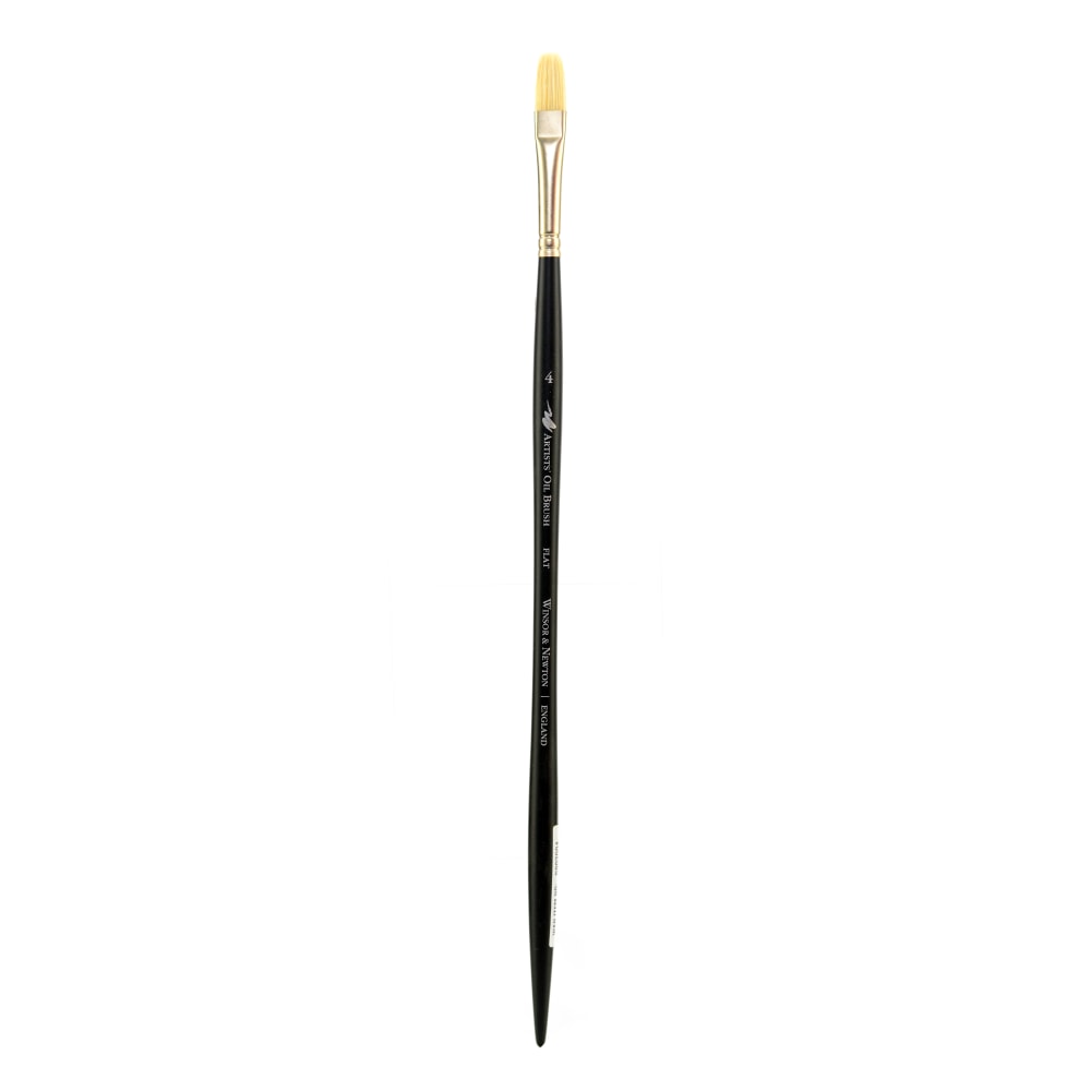 Winsor & Newton Artists Oil Paint Brush, Size 4, Flat Bristle, Hog Hair, Black MPN:5902004