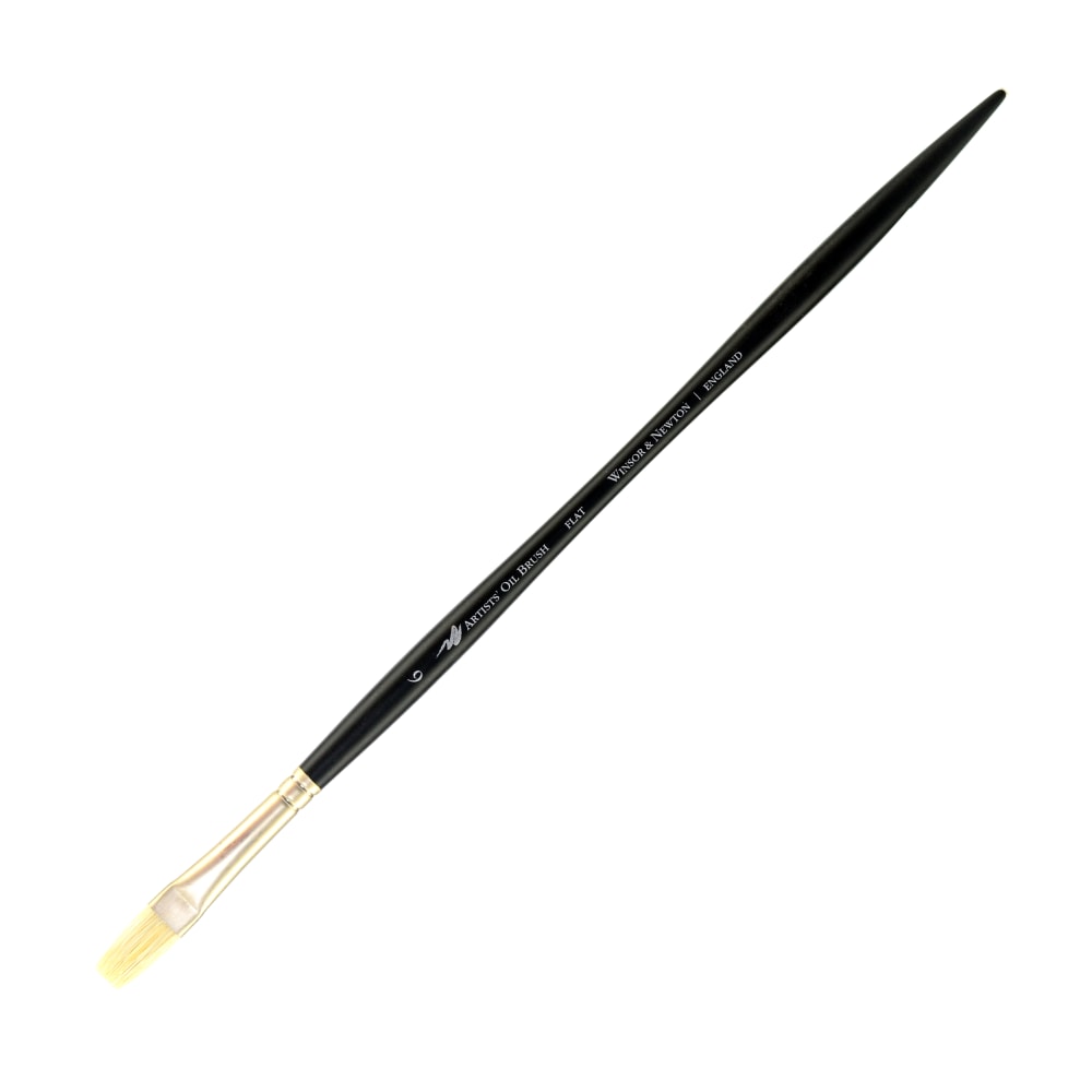 Winsor & Newton Artists Oil Paint Brush, Size 6, Flat Bristle, Hog Hair, Black MPN:5902006