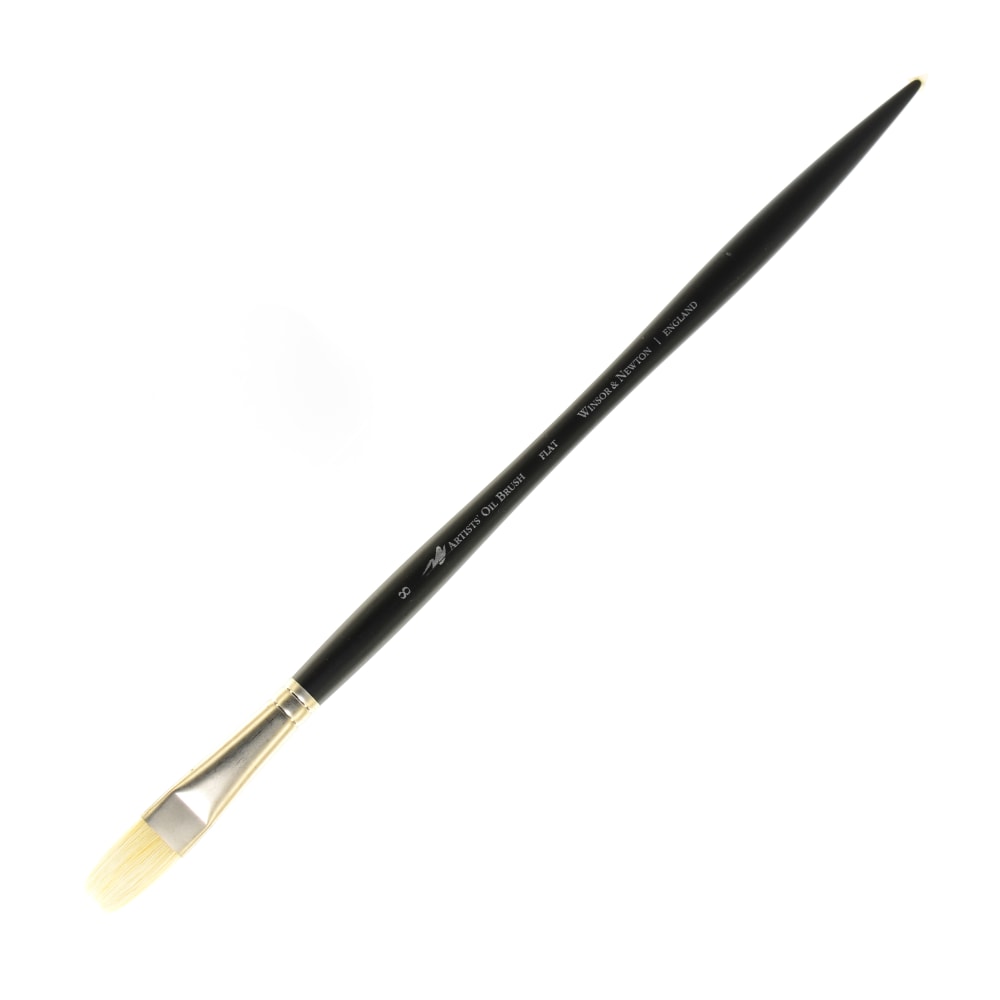 Winsor & Newton Artists Oil Paint Brush, Size 8, Flat Bristle, Hog Hair, Black MPN:5902008