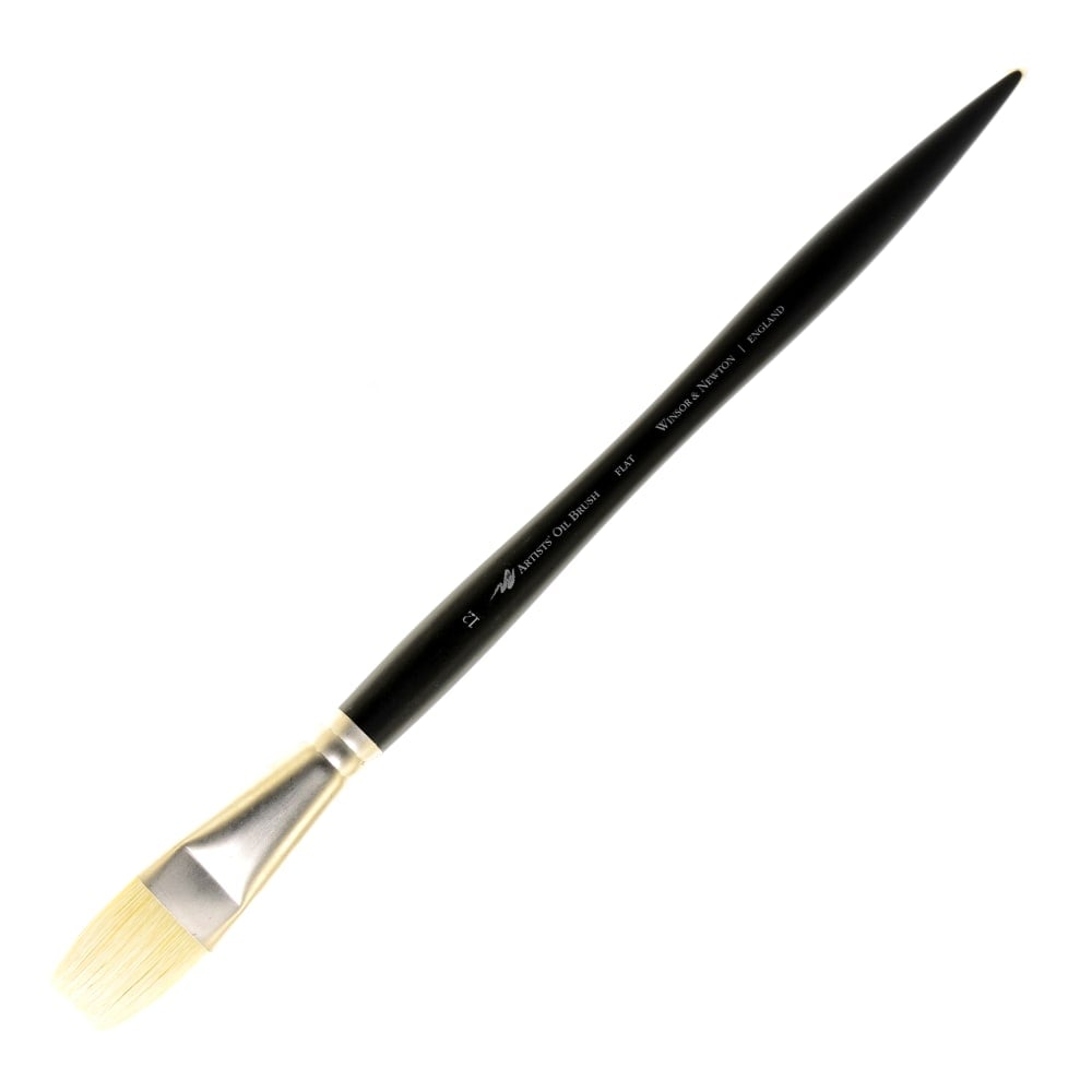 Winsor & Newton Artists Oil Paint Brush, Size 12, Flat Bristle, Hog Hair, Black MPN:5902012