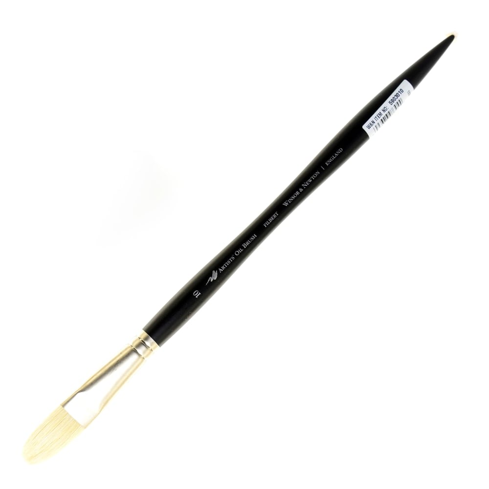 Winsor & Newton Artists Oil Paint Brush, Size 10, Filbert Bristle, Hog Hair, Black MPN:5903010