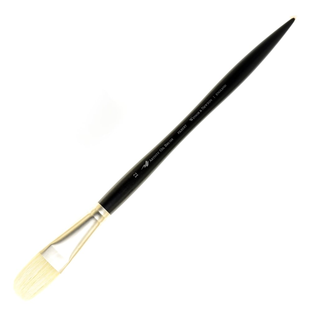 Winsor & Newton Artists Oil Paint Brush, Size 12, Filbert Bristle, Hog Hair, Black MPN:5903012