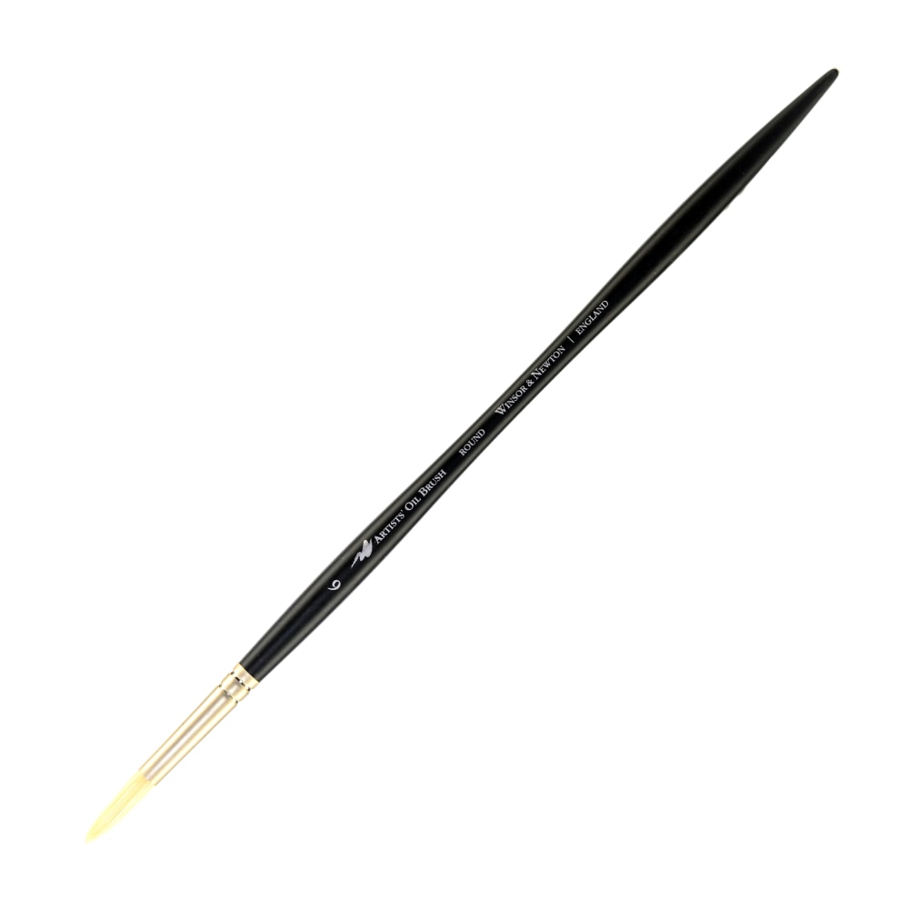 Winsor & Newton Artists Oil Paint Brush, Size 6, Round Bristle, Hog Hair, Black MPN:5904006