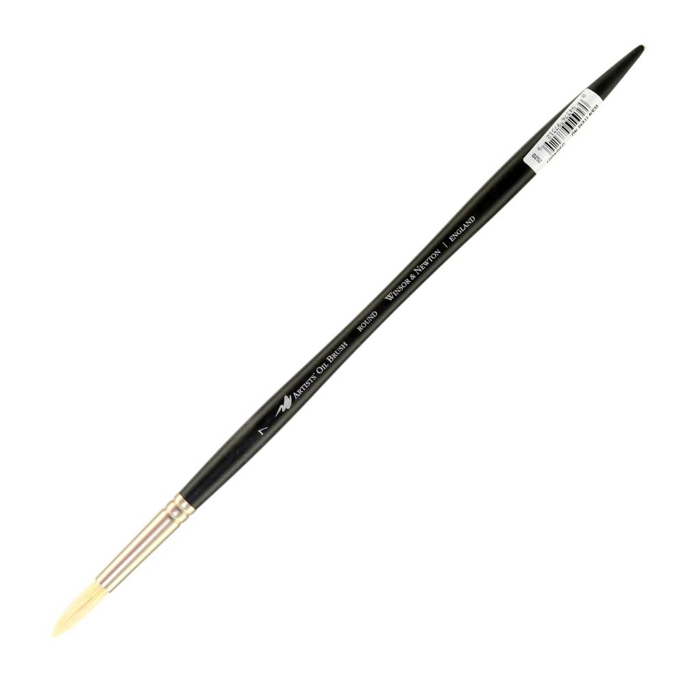 Winsor & Newton Artists Oil Paint Brush, Size 7, Round Bristle, Hog Hair, Black MPN:5904007