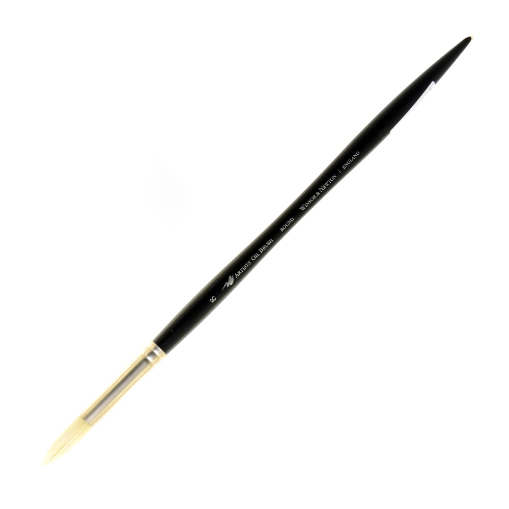 Winsor & Newton Artists Oil Paint Brush, Size 8, Round Bristle, Hog Hair, Black MPN:5904008