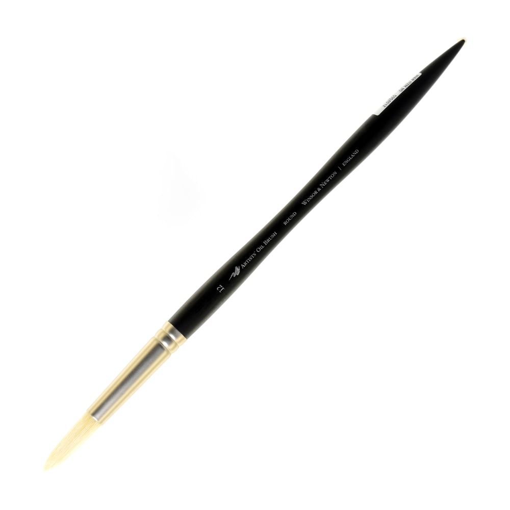 Winsor & Newton Artists Oil Paint Brush, Size 12, Round Bristle, Hog Hair, Black MPN:5904012