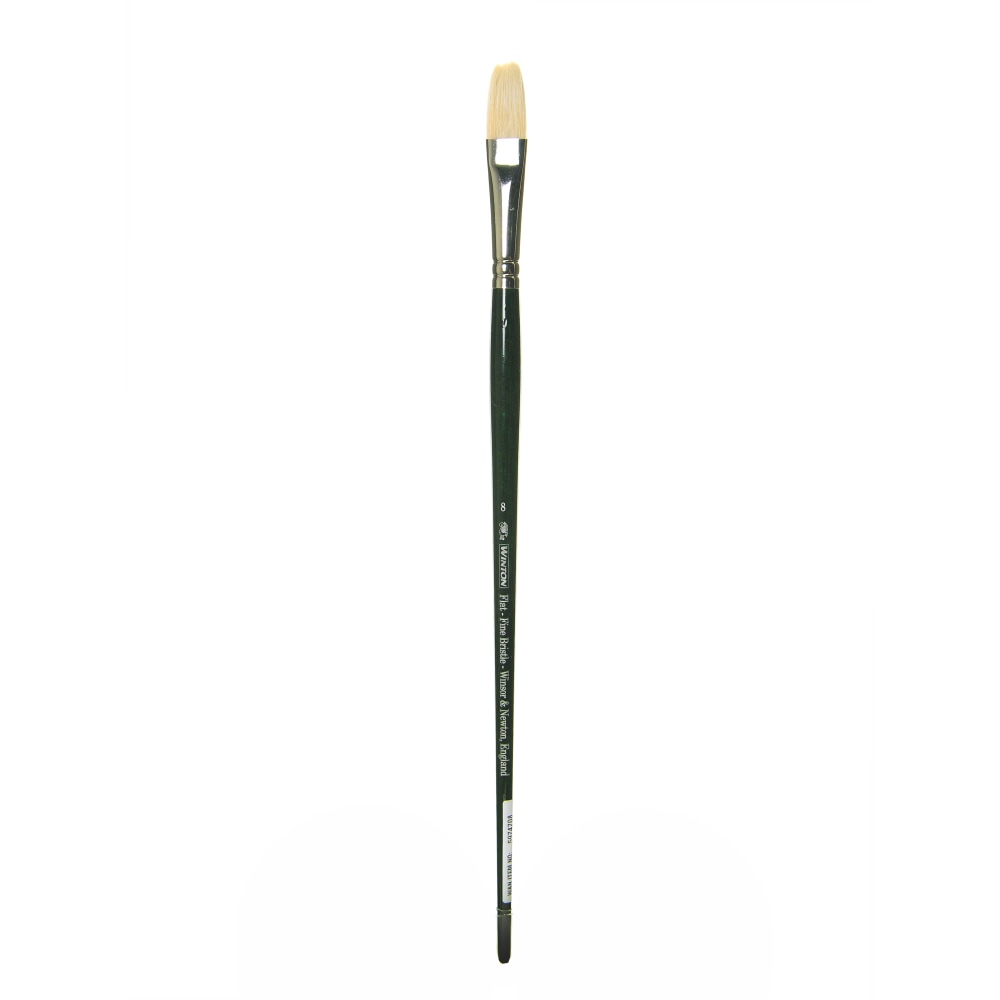 Winsor & Newton Winton Hog Paint Brush, Size 8, Long Flat Bristle, Hog Hair, Green MPN:5974708