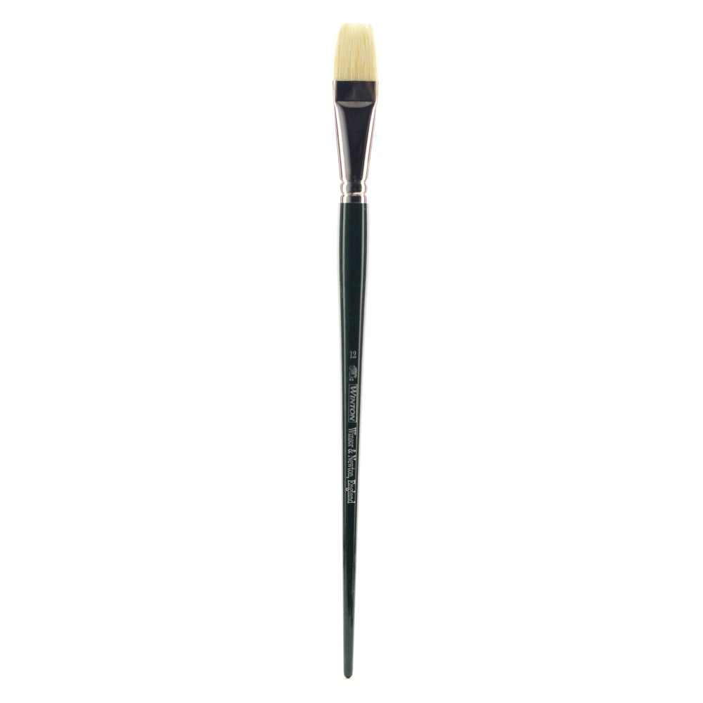 Winsor & Newton Winton Hog Paint Brush, Size 12, Long Flat Bristle, Hog Hair, Green MPN:5974712