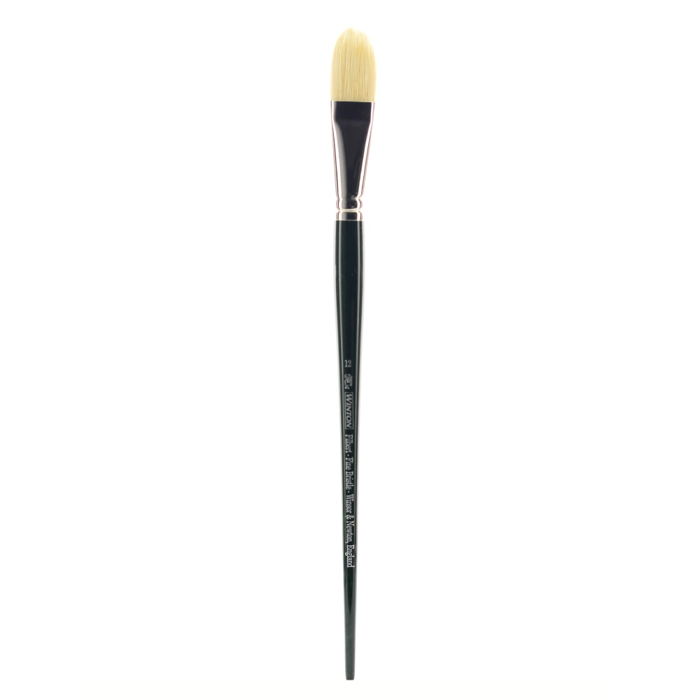 Winsor & Newton Winton Hog Paint Brush, Size 12, Filbert Bristle, Hog Hair, Green MPN:5976712