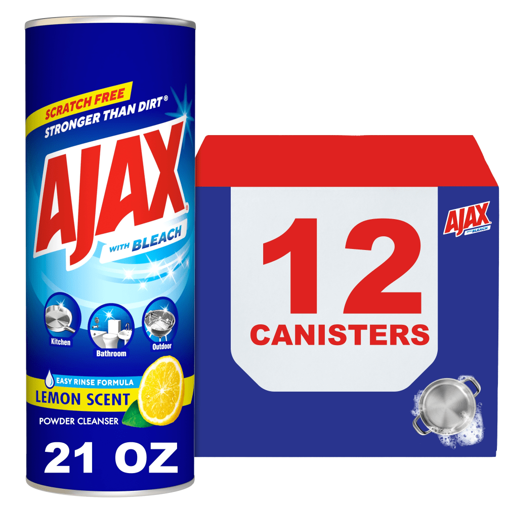 AJAX Scourers Powder Cleaner With Bleach, Lemon Scent, 21 Oz, Case Of 12 Canisters MPN:61056531CA