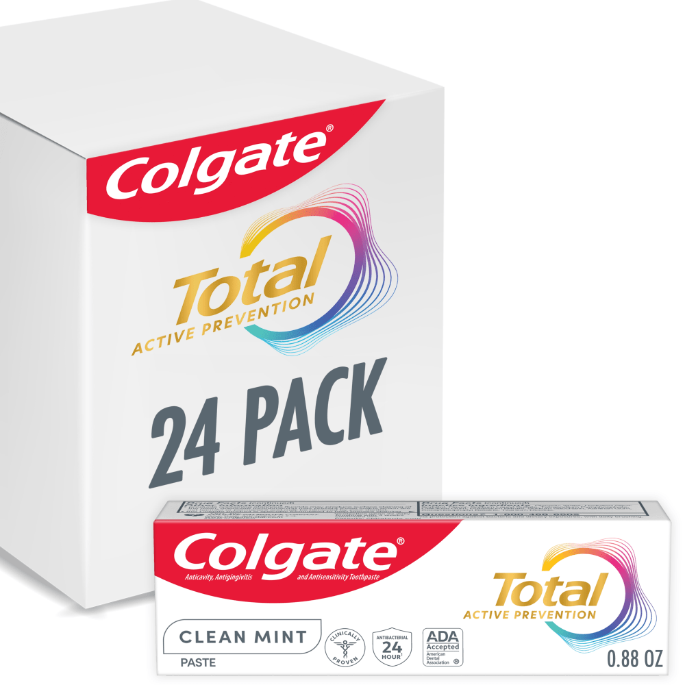 Colgate Total Active Prevention Clean Mint Toothpaste, Travel Size Toothpaste, 0.88 oz 24/Carton MPN:US05298A
