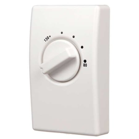 Line Voltage Attic Fan Thermostat, 80 to 130 Degree Analog Dial, Cool Only, White MPN:1A22-7