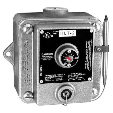 Hazardous Location Line Volt Mechanical Thermostat, Heat or Cool, 40 to 110F, 24 to 277V AC, 1C/1H MPN:HLT-2-G