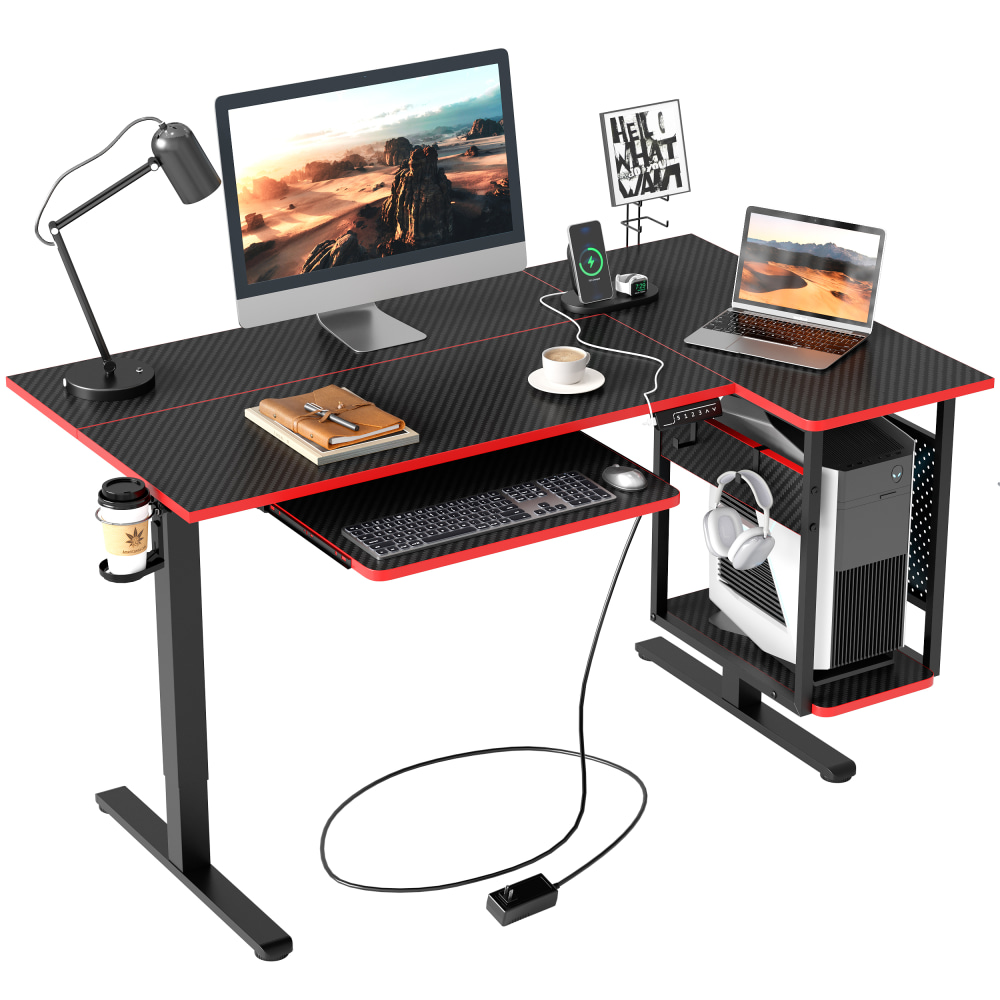 Bestier 58inW Electric Adjustable-Height Standing Desk With Keyboard Tray And CPU Host Shelf, Carbon Fiber Black MPN:H1023145AUS-BDCF