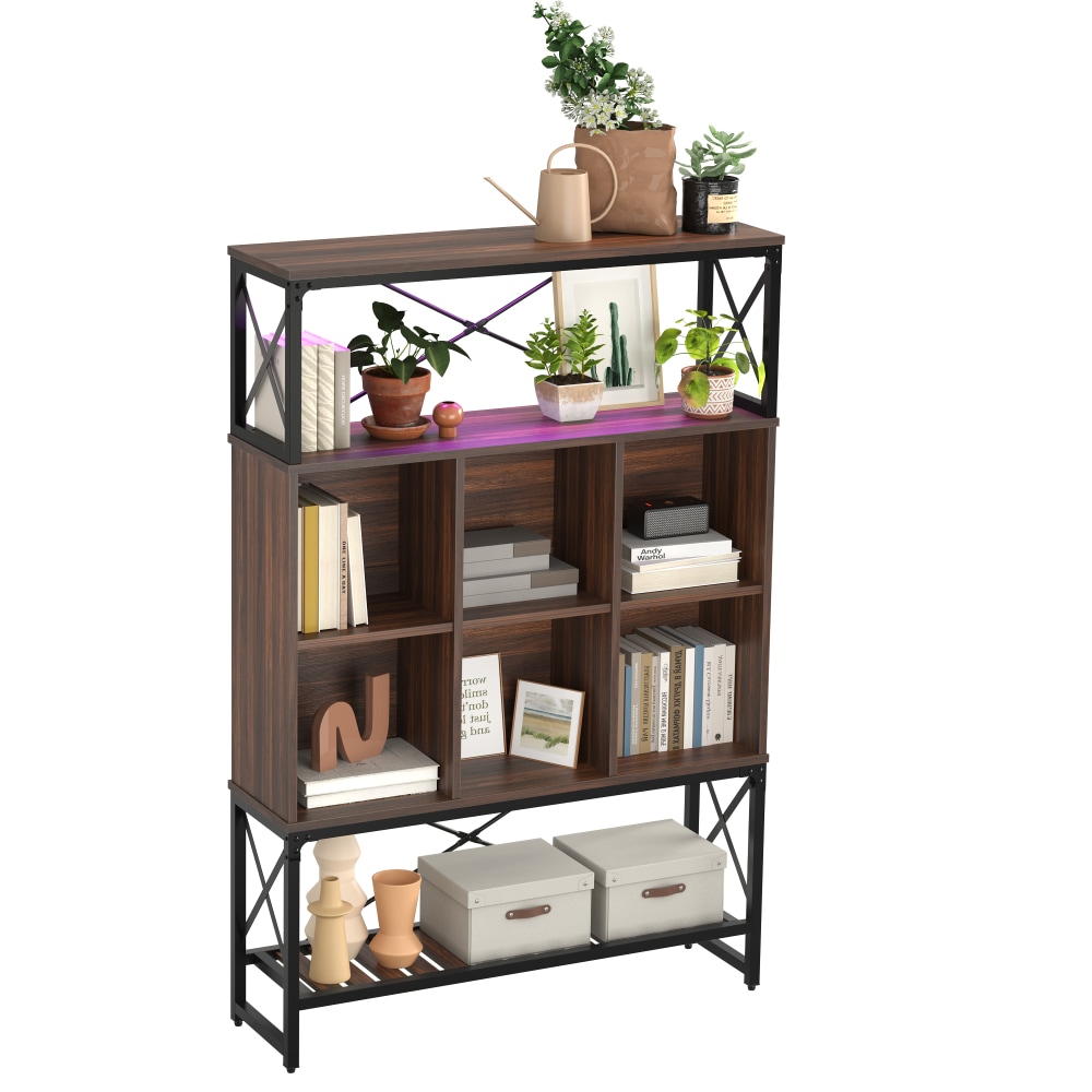 Bestier 65inH 5-Shelf/6-Cube Bookcase With LED Light, Walnut MPN:H300116A-WALT