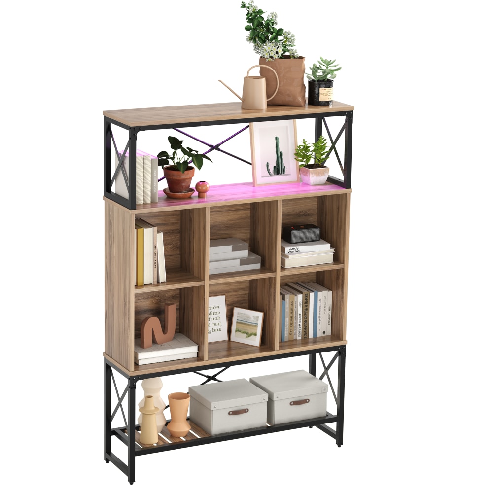 Bestier 65inH 5-Shelf/6-Cube Bookcase With LED Light, Pinewood MPN:H300116A-WPIE