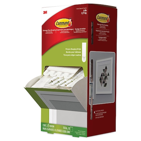Picture Hanging Strips, White, PK100 MPN:17201CABPK