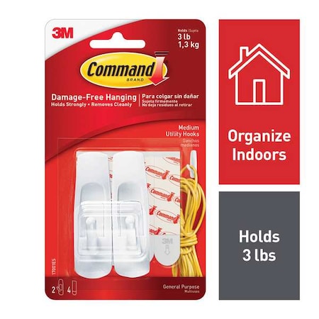 Utility Hook, White, Plastic, 1 in D, PK2 MPN:17001ES
