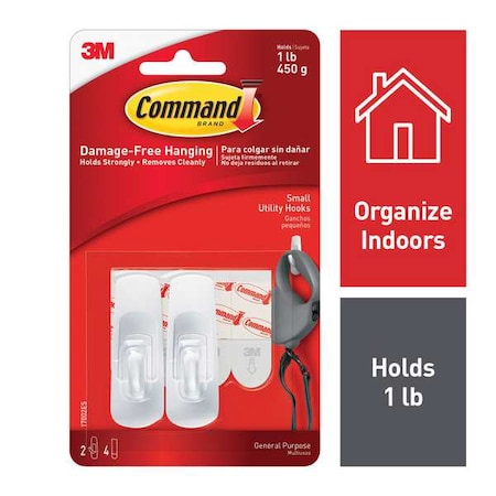 Utility Hook, White, Plastic, 5/8 in D, PK2 MPN:17002ES