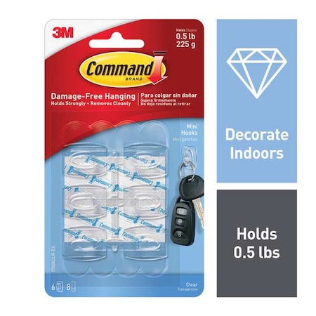 Hook, Clear, Plastic, 3/8 in D, PK6 MPN:17006CLR-ES
