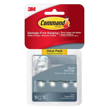 Cord Clip, Clear, Plastic, 1/2 in D MPN:17017CLR-10ES