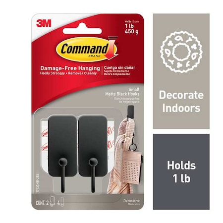 Hook, Black, Metal/Plastic, 5/8 in D, PK2 MPN:17033MB-2ES