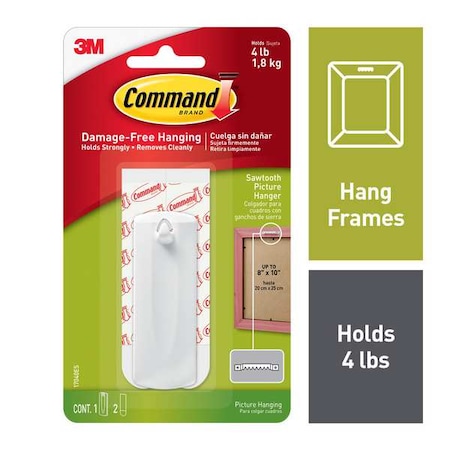 Picture Hanger, White, Plastic, 1/16 in D MPN:17040ES